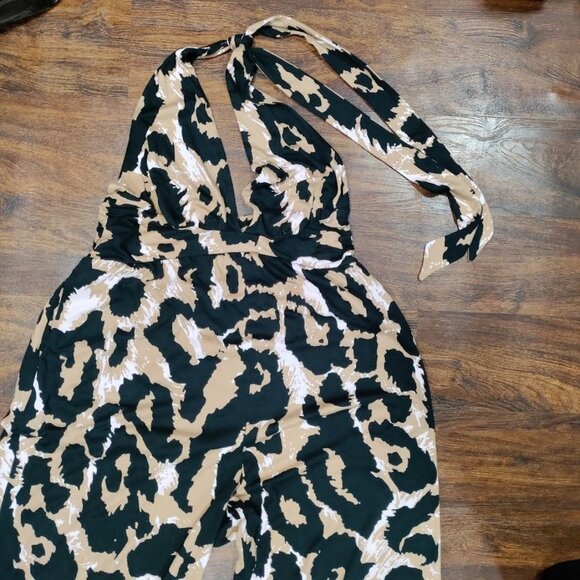 Diane Von Furstenberg Stylish Leopard Print Halter Neutral Jumpsuit Size Large - Picture 7 of 14